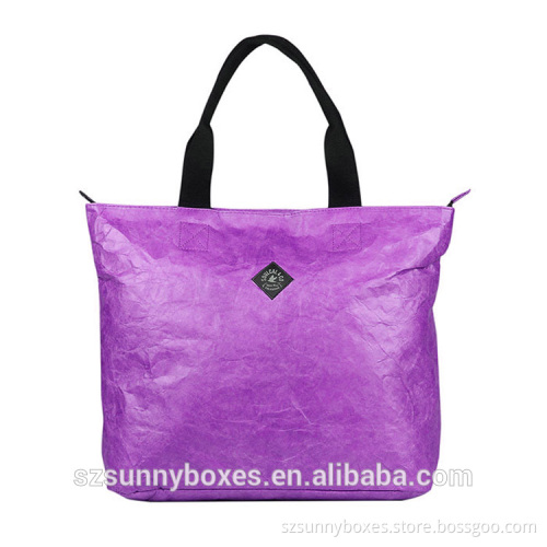 Super Light Weight Waterproof Tyvek Paper Shoulder Shopping Bag With Zipper Closure
